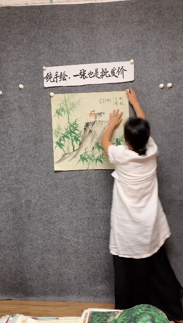 国画竹报平安画作尺寸68*68