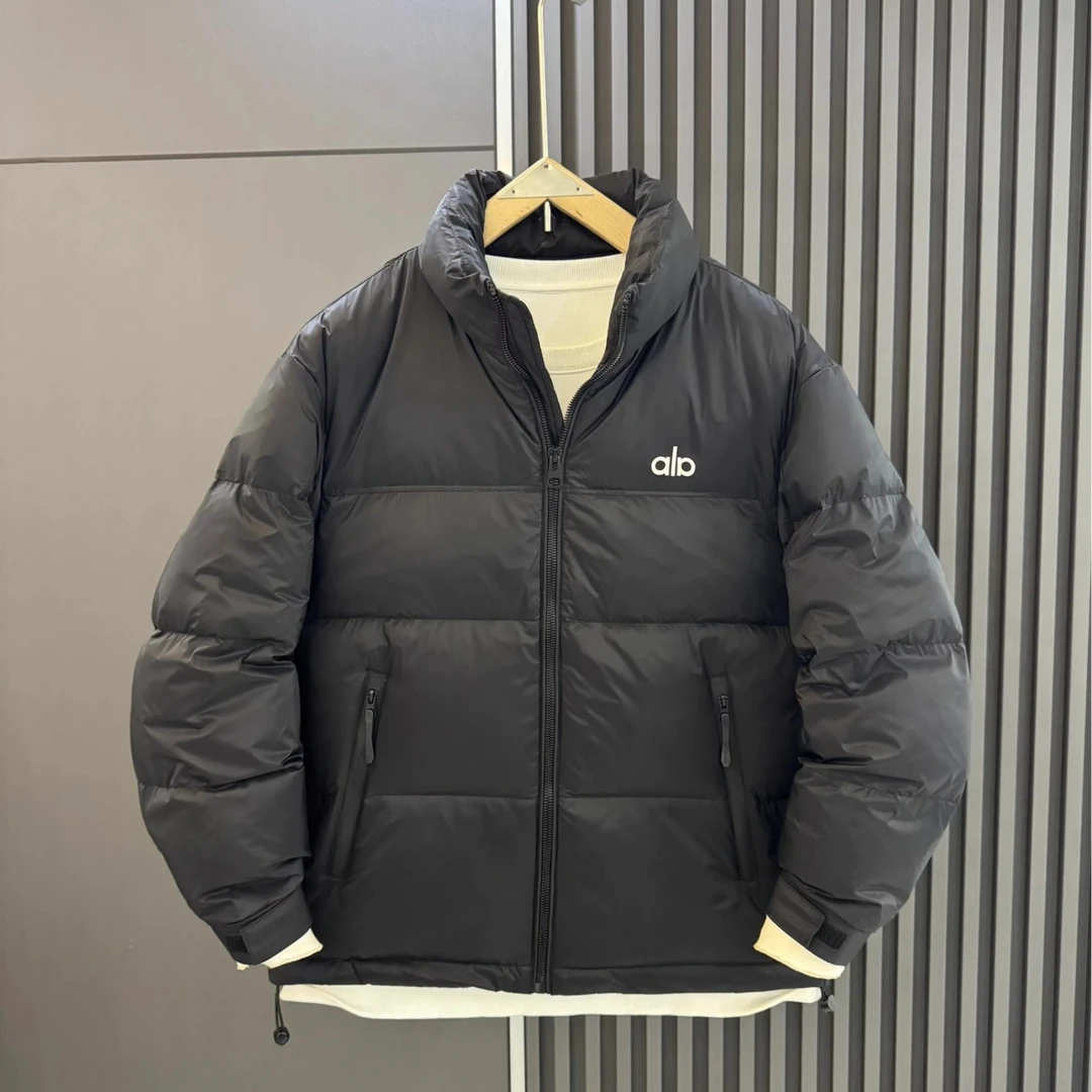 加厚白鸭绒刺绣立领羽绒服秋冬男士纯色休闲青年保暖上衣潮流外套