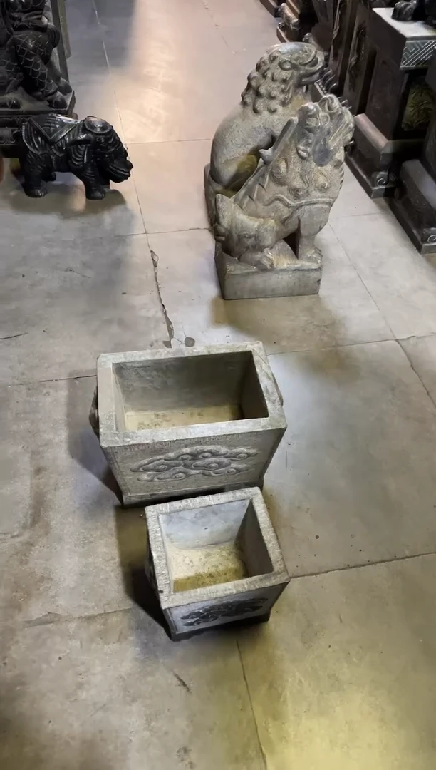 石材霸**李盆35方盆天然青石雕刻