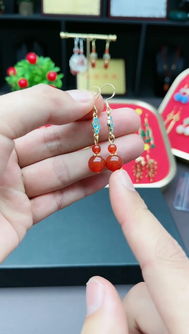 【闪购商品】南红玛瑙耳饰银S925镶嵌537000