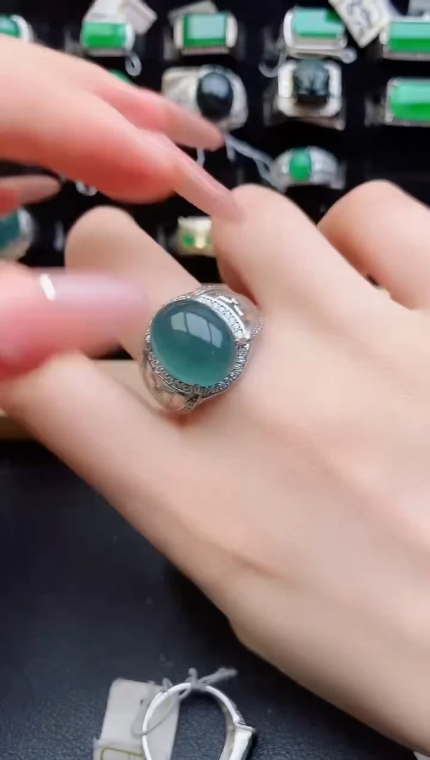翡翠戒指银S925镶嵌12121