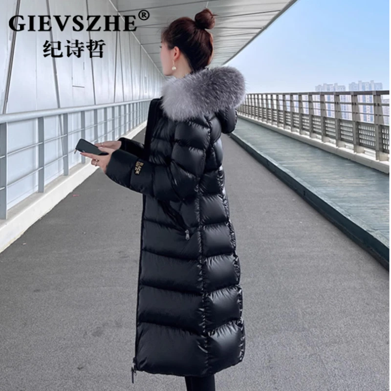 纪诗哲女款羽绒服冬季保暖气质90白鸭绒加厚中长款毛领连帽外套女