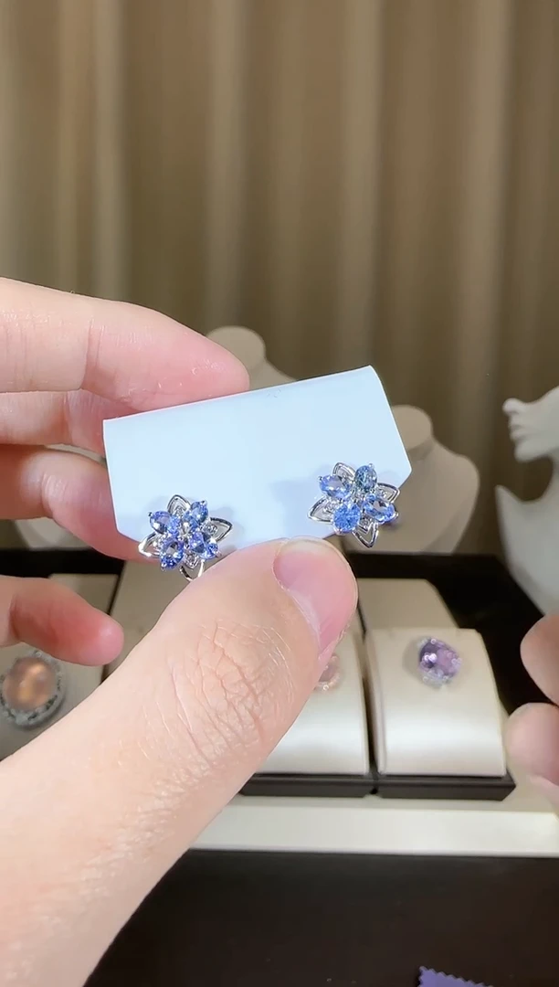 【闪购商品】坦桑石耳饰银S925镶嵌时尚耳钉