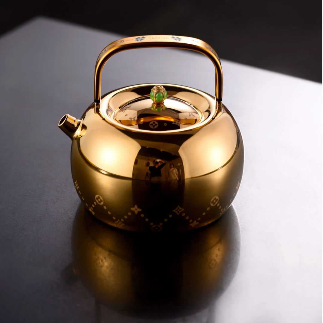 【见珊】APPLE 苹果，黑金鸣泉壶（镀金）