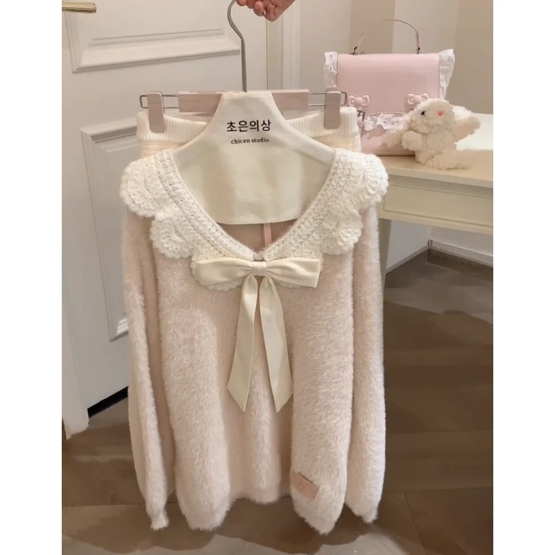 MARIE.COCO秋冬巨好看小香风减龄花领针织衫毛衣波点设计感半身裙