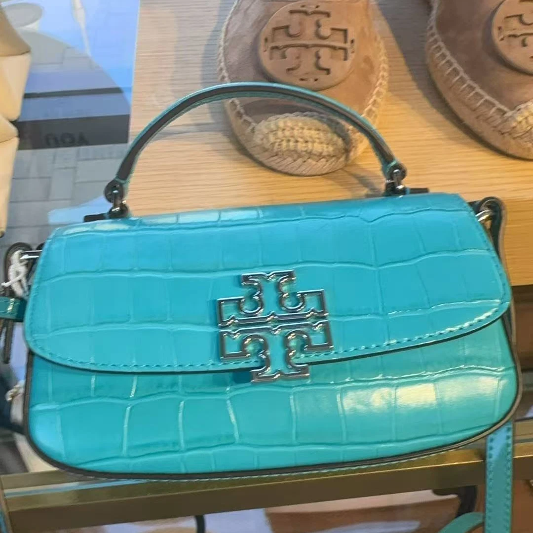 【预售】ToryBurch/汤丽柏琦britten鳄鱼纹孔雀蓝手提斜挎包149792