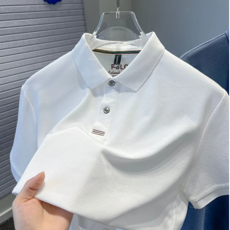 纯棉polo衫男款短袖t恤商务休闲老钱风男装高级感纯色翻领上衣服