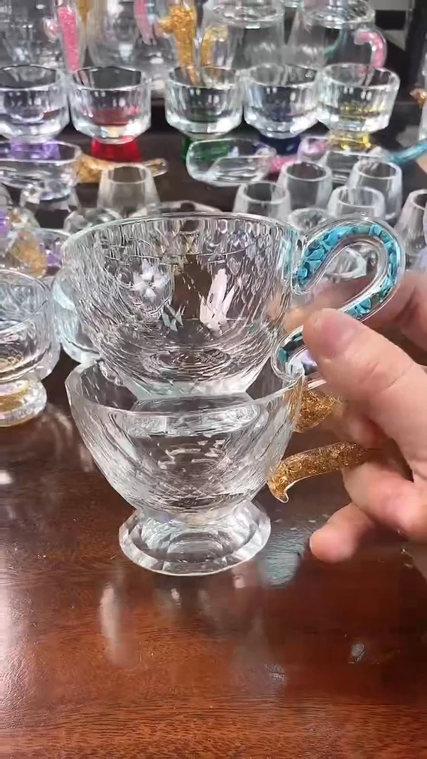 【闪购商品】玺宴新款水晶高底咖啡杯金箔+绿松石