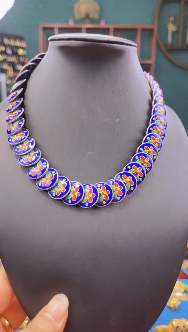 非遗 景泰蓝项链 锁骨链 宝蓝橙花