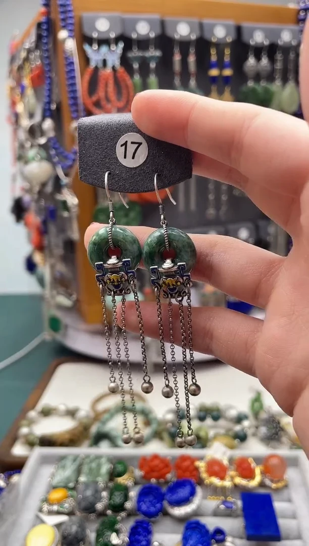 【闪购商品】翡翠耳饰银S925镶嵌饰品