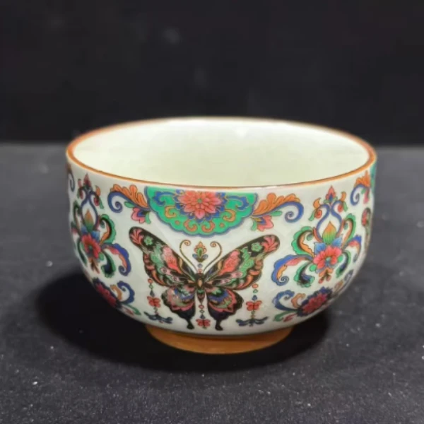 中式高端汝窑饕餮纹蝴蝶花主人禅定杯家用办公品茗G697