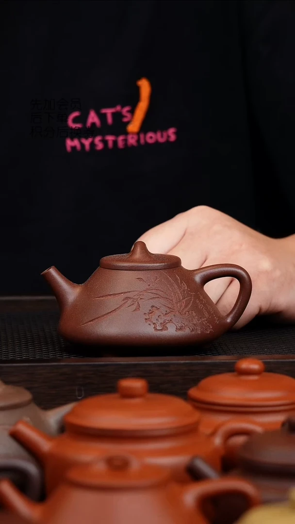 茶壶紫砂可*兰花刻绘黑心土子冶