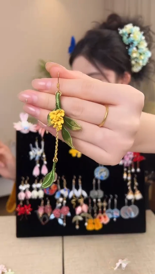 刺绣ᨳ****๛桂花缠花耳环
