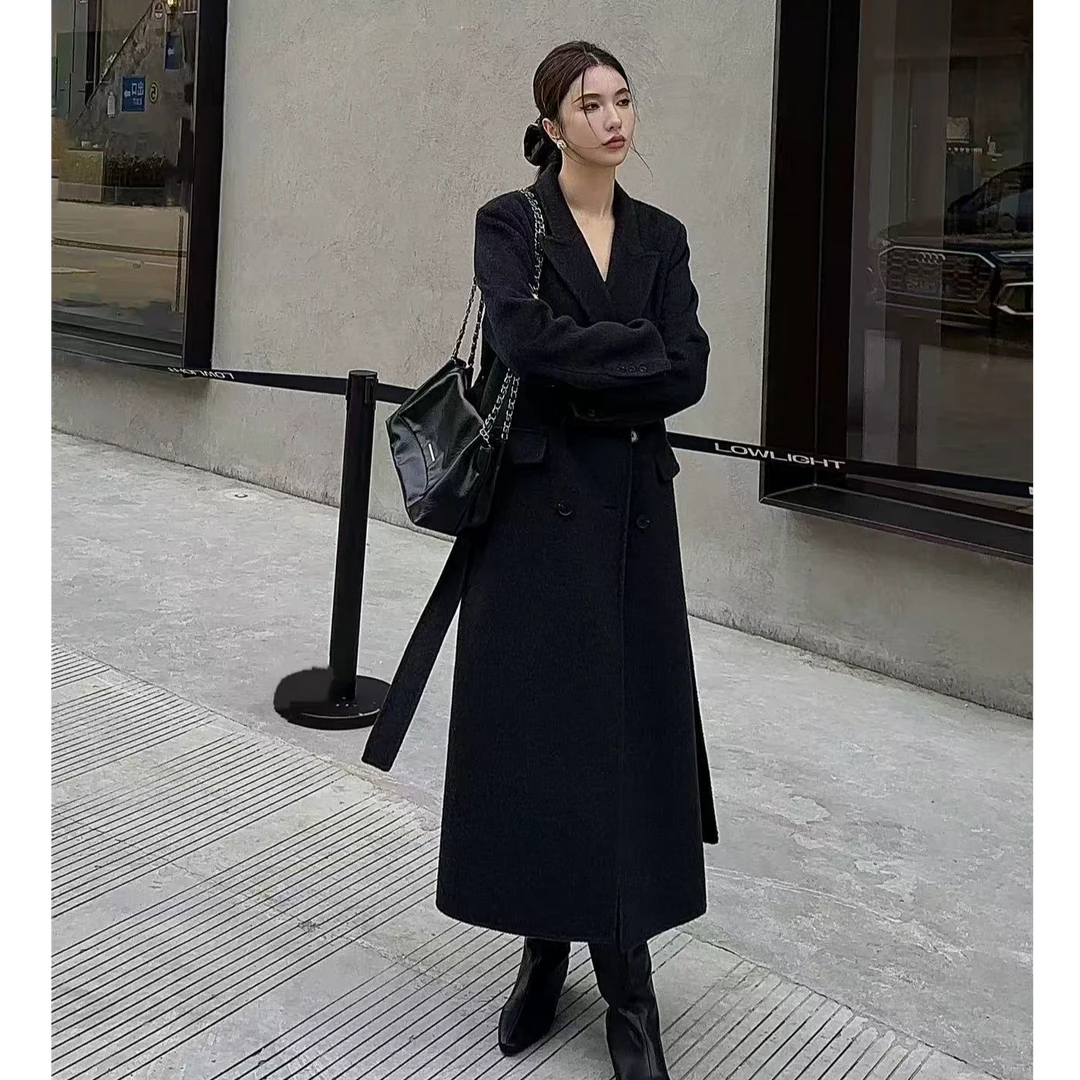 高级感羊毛大衣韩系双面绵羊毛大衣女长款秋冬季毛呢外套气质气质