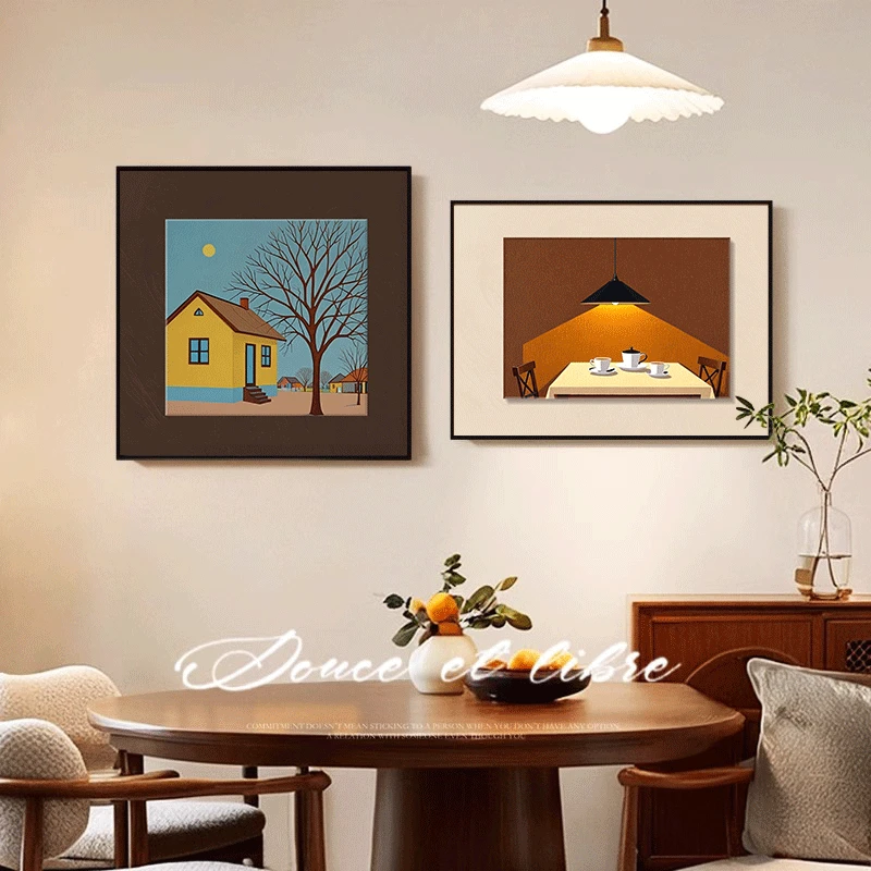 大气餐厅墙面装饰画轻奢高级感客厅壁画新款简约背景墙挂画中古风