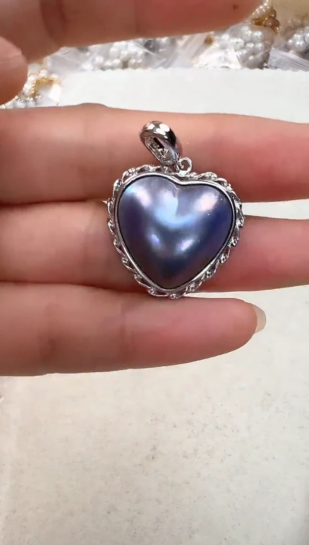 【闪购商品】拼合珍珠（马贝珠）颈饰银S925镶嵌蓝色太心形