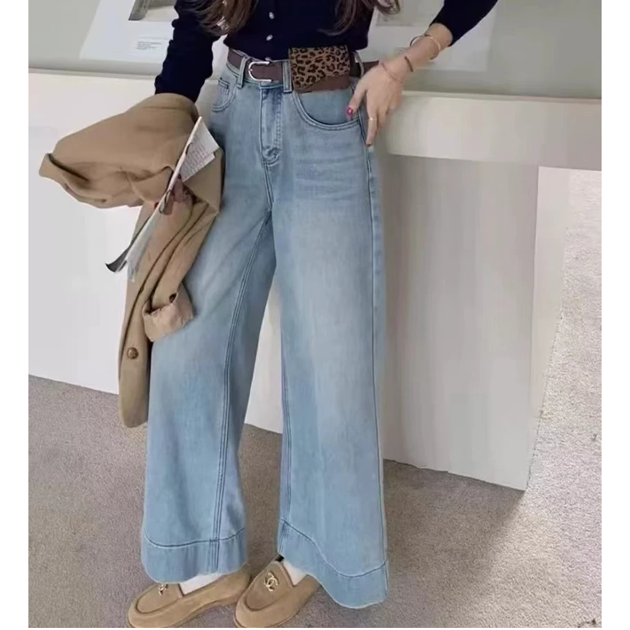 阔腿牛仔裤女春秋欧货高腰显瘦宽松直筒百搭小个子垂感