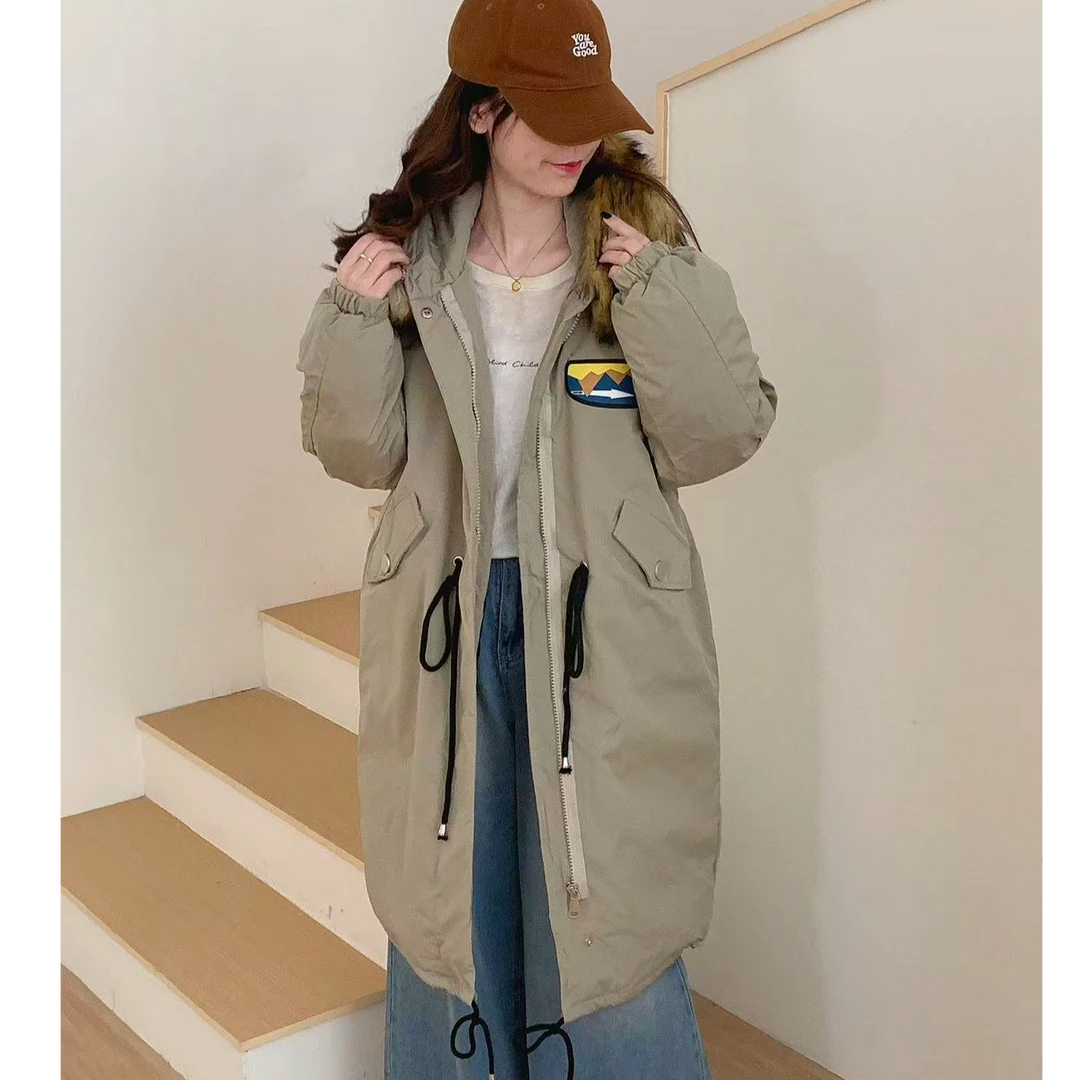 【林总总专属】0731 M棉服加厚韩版潮流新款中长款连帽休闲棉服外套