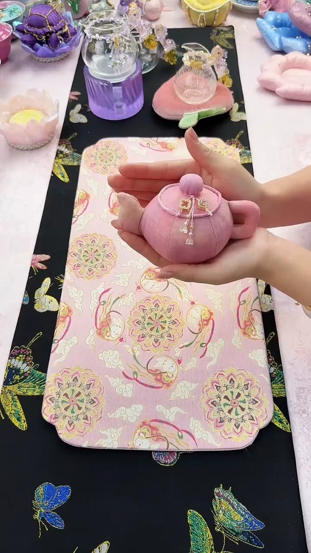 50手作 粉色扎染茶壶 带提溜