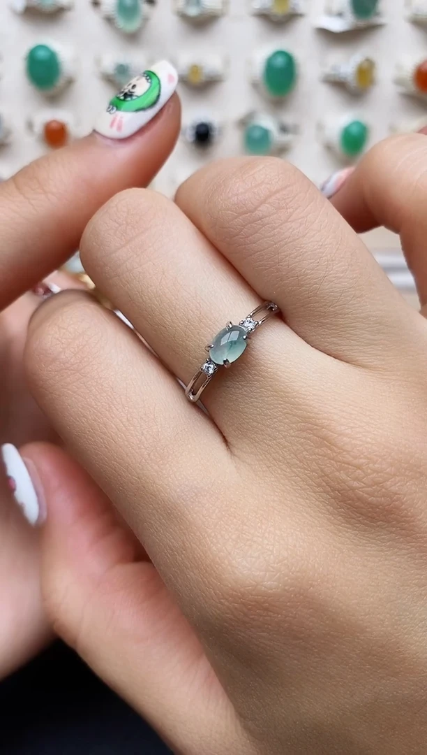 【闪购商品】翡翠戒指银S925镶嵌缅甸翡翠