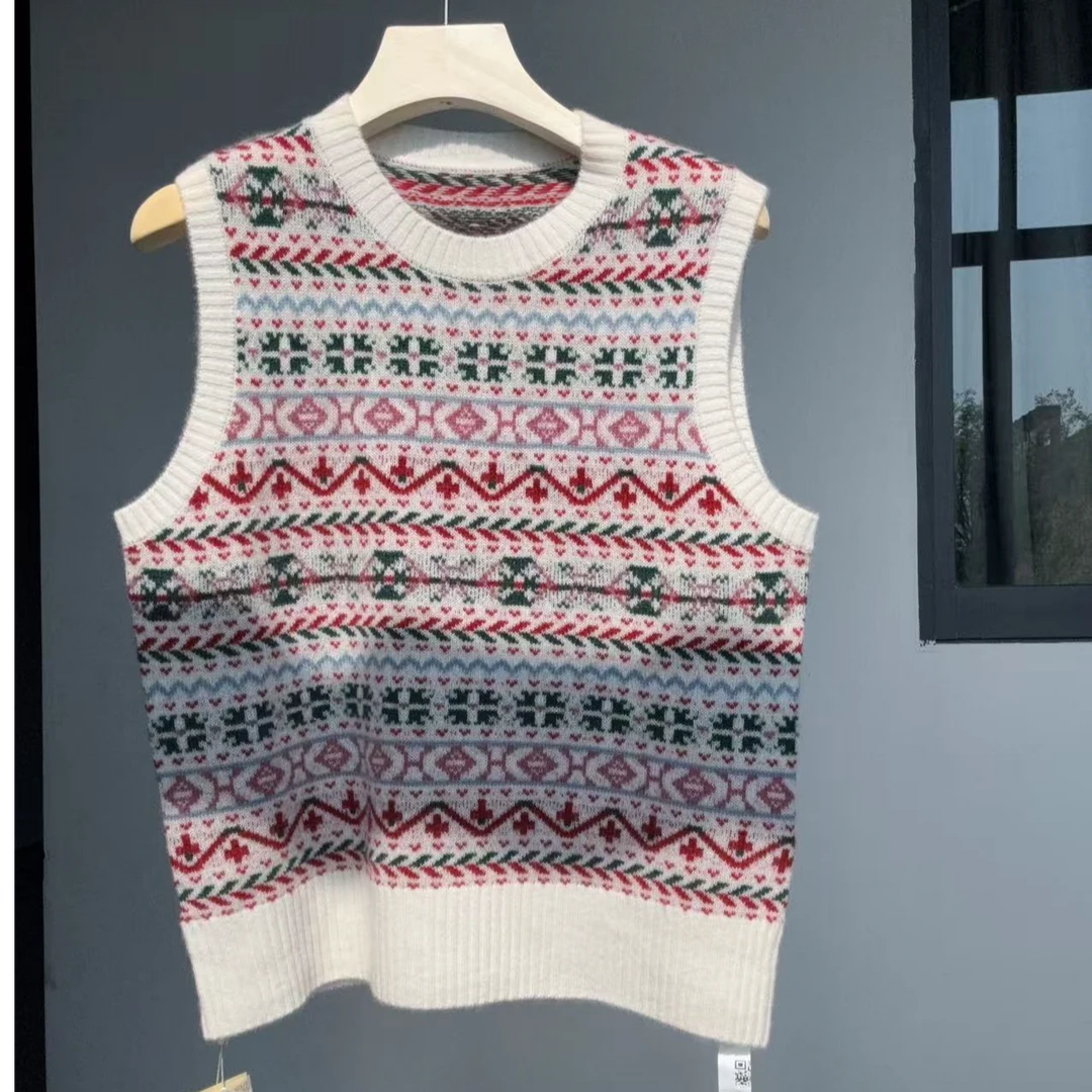 【百分百山羊绒】251092重工费尔岛提花款羊绒马甲时尚百搭