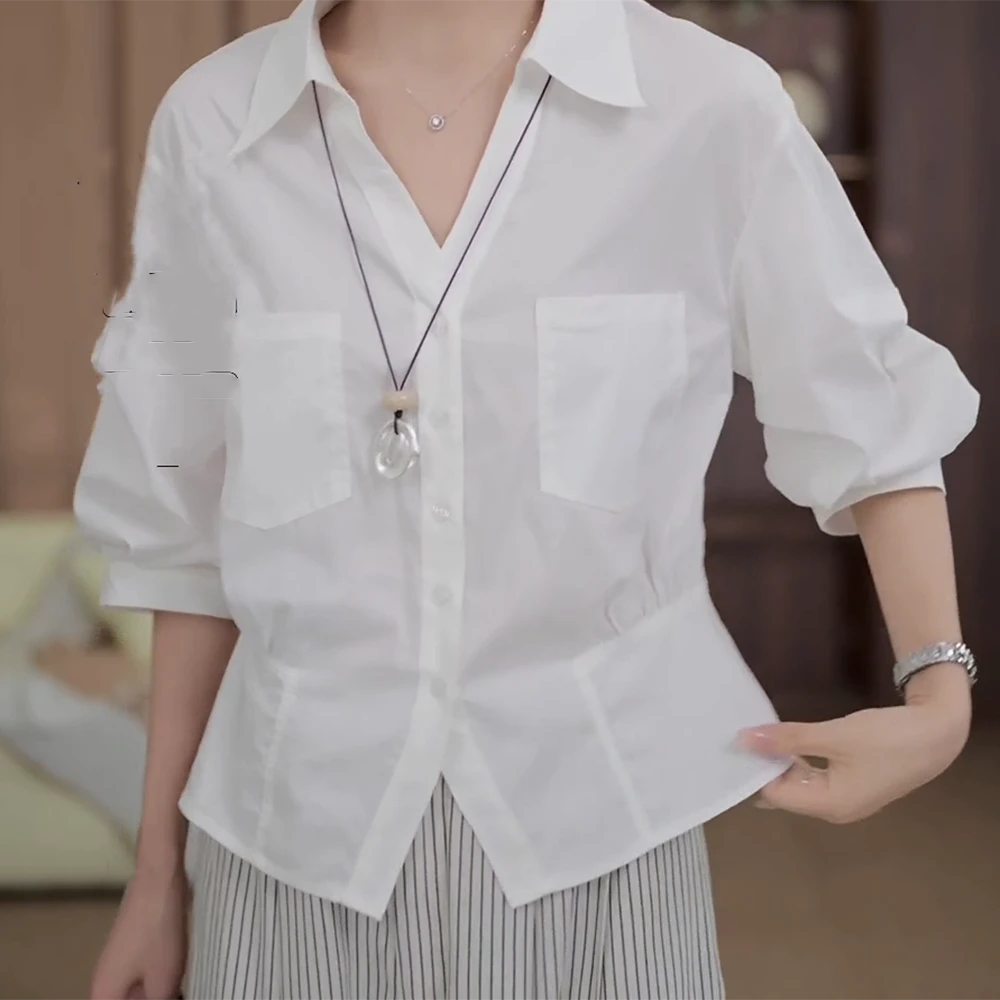 2025轻奢气质纯色短袖衬衫显瘦百搭上衣C5564