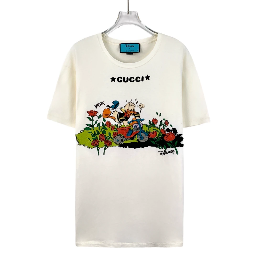 95新 GUCCI/古驰  J17746 白色唐老鸭刺绣圆领短袖T恤 S码