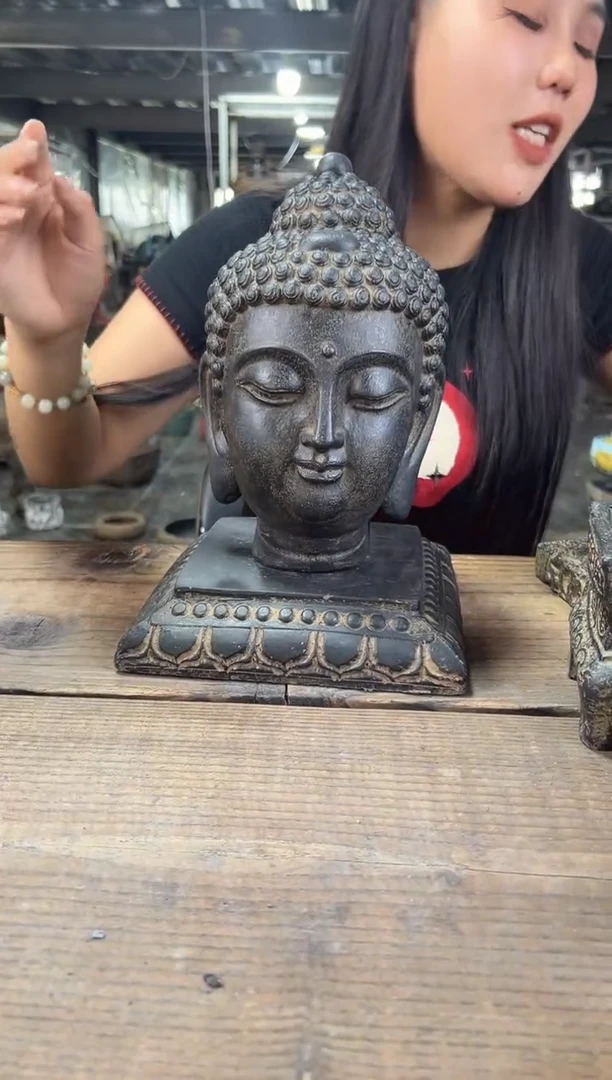 陶土小佛头+莲花底座