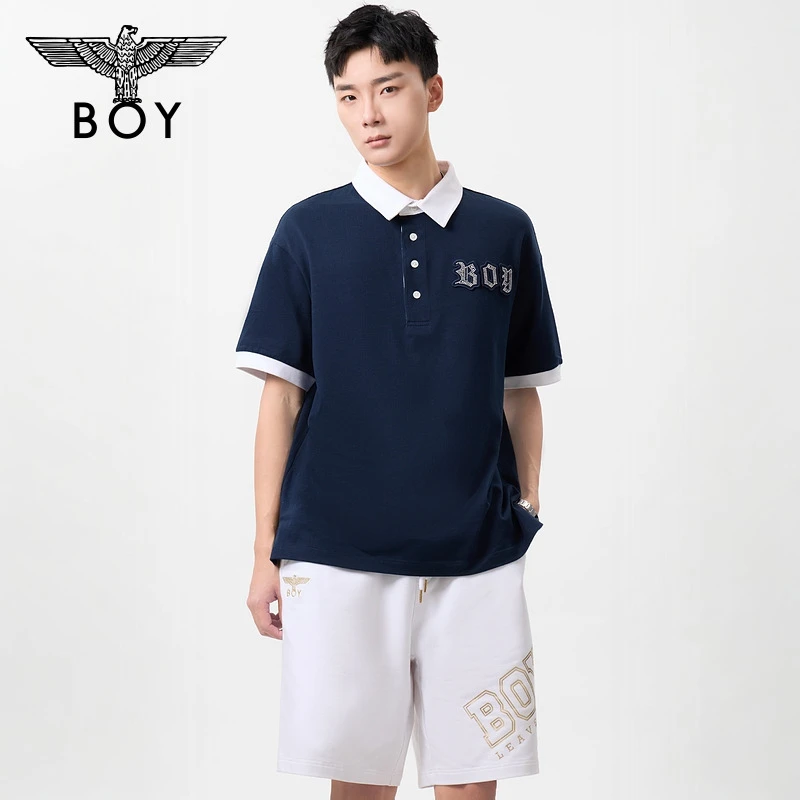 BOYLONDON新款父亲节礼物春夏T恤英伦风鹰标针织短袖POLO衫N01007