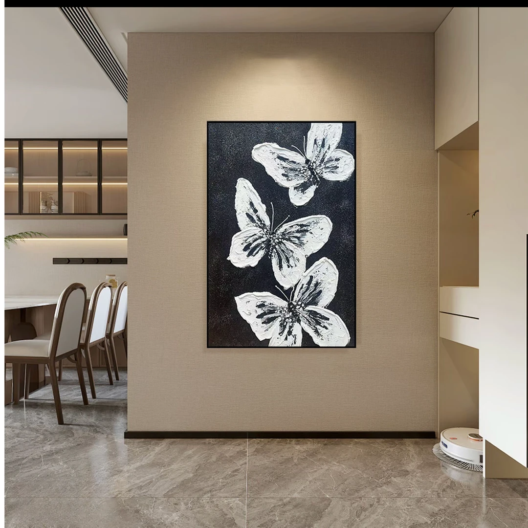 y103轻奢黑白蝴蝶抽象装饰画黑白风客厅沙发背景墙壁画玄关