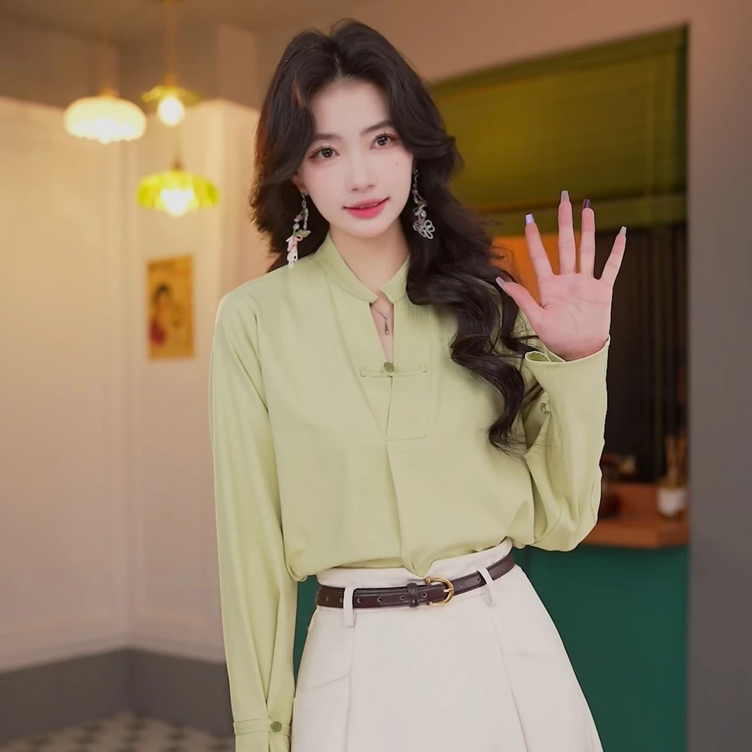 丁佳欣【遗失乐园】港风复古纯色衬衫女宽松显瘦上衣DS1113141