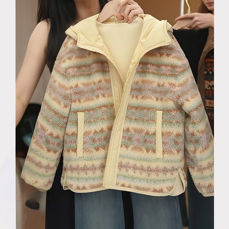 女童夹棉毛毛衣秋冬2025新款加绒加厚提花二棉棉服费尔岛外套保暖