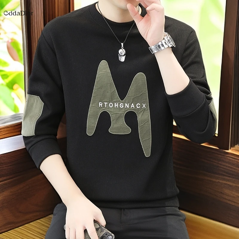 eddadior法国轻奢品牌男士打底衫卫衣秋季新款长袖T恤贴布刺绣灯