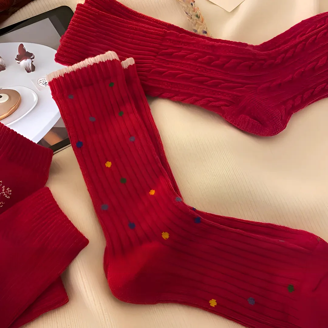 【暖冬本命红】"祝你有始料不及的运气"红色袜子女生本命年中筒运动商品图