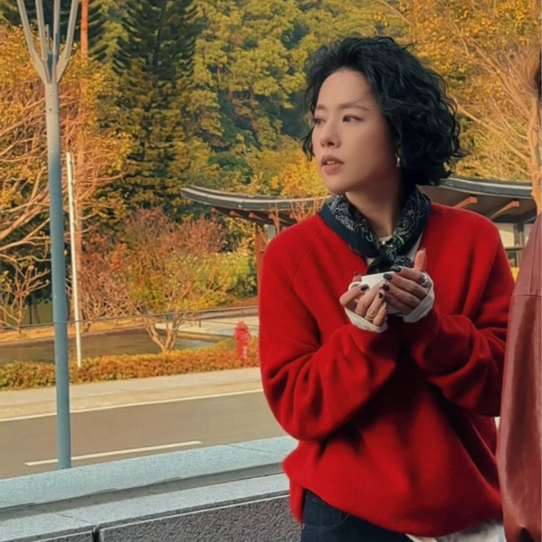 W.Diva【寄春】红色新澳宁夏山羊绒绵羊毛品质V领长袖毛衣34Z231258