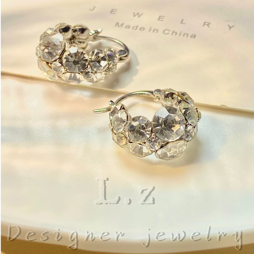 纯铜锆石耳饰 纯铜锆石耳饰爆闪耳圈百搭小众显脸小银色耳环饰品