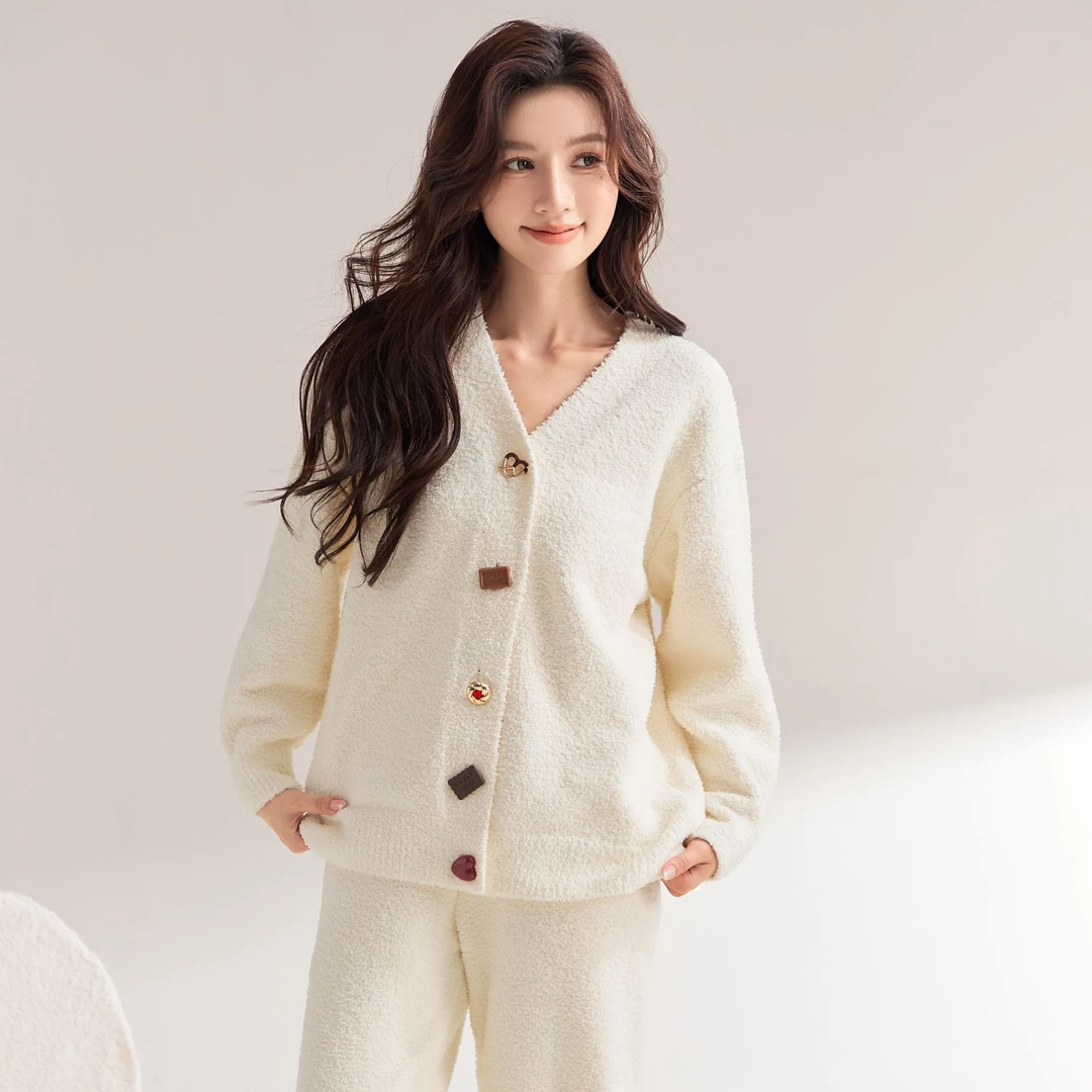 【保暖搭子】2024秋冬新款半边绒女士开衫家居服睡衣女保暖搭子套装