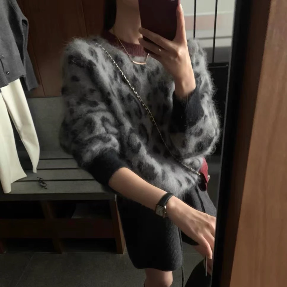 【豹纹】新款韩系设计感针织毛衣开衫1559