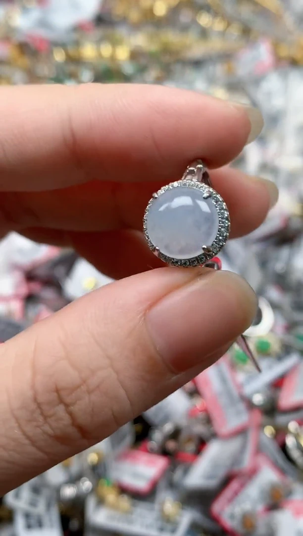 翡翠戒指银S925镶嵌缅甸天然翡翠