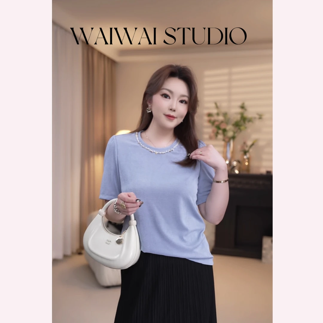 【星轨】显瘦手工花边圆领仿醋酸珠地T恤 X52S379