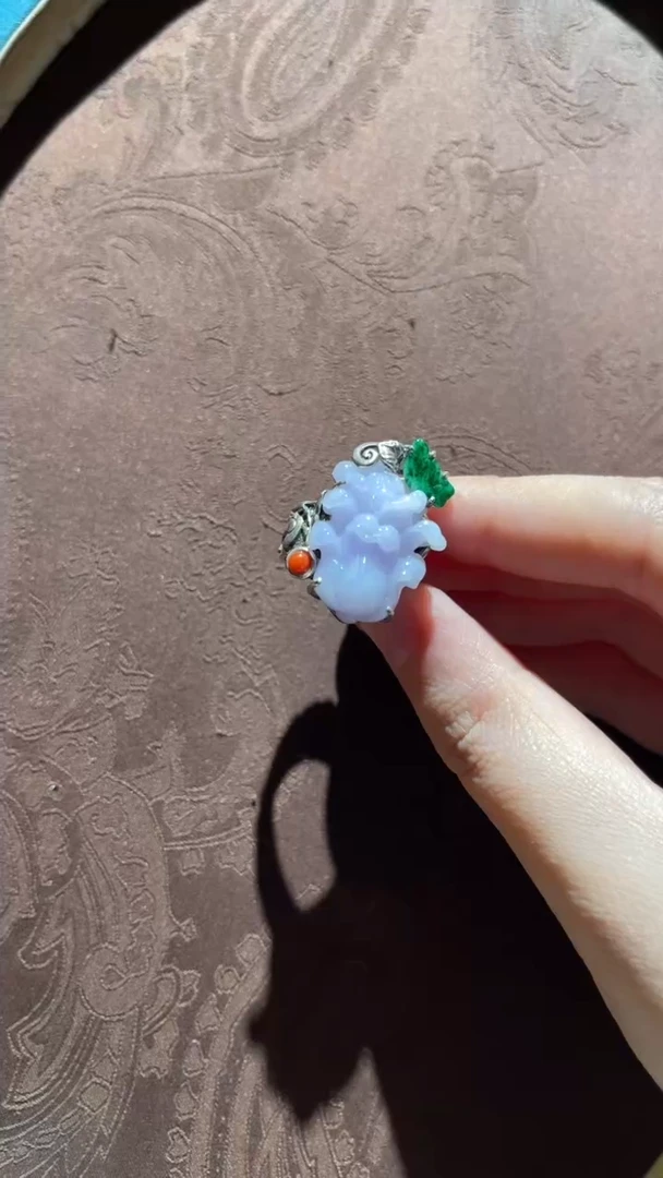 银S925镶嵌戒指翡翠红翡绿翠