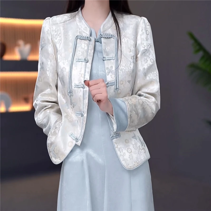 高档冰桑缎面料两件套连衣裙2025春季新款新中式背心裙上衣套装裙