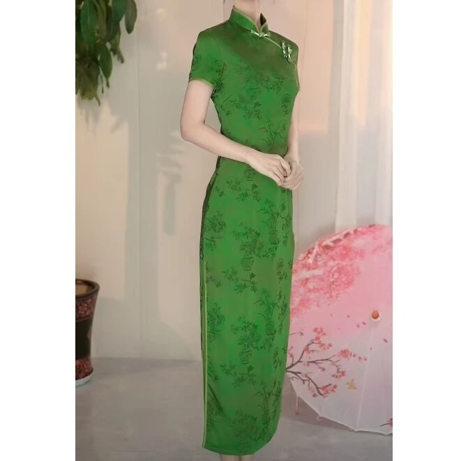 A102563,早春新款复古中国风经典优雅修身显瘦日常旗袍裙,M~4XL