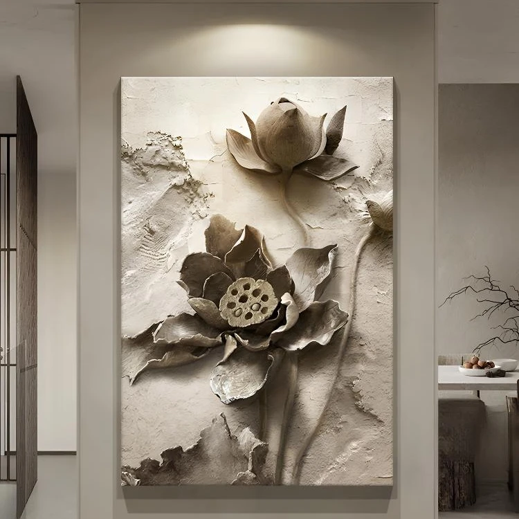 【荷花】日式侘寂风玄关装饰画挂画高级感中式客厅沙发背景墙壁画