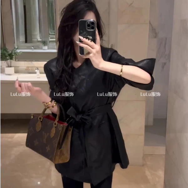璐璐定制--2025春季新款高级感老钱风收腰修身显瘦皮衣