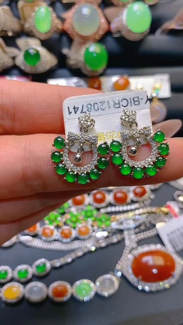 【闪购商品】翡翠耳饰银S925镶嵌天然A货翡翠1