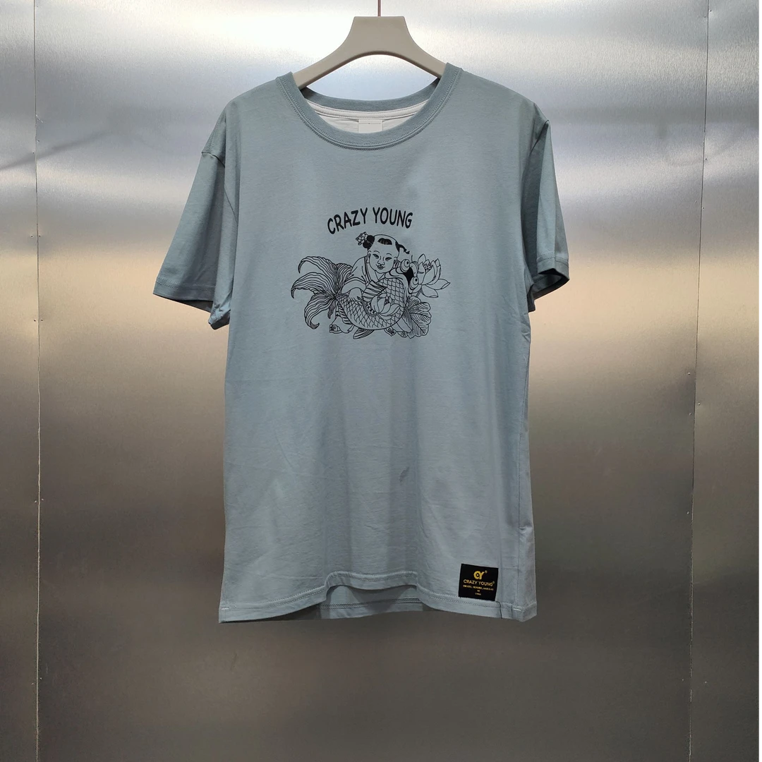 A01-20921-CRA夏季正面福娃锦鲤印花时尚圆领T半袖