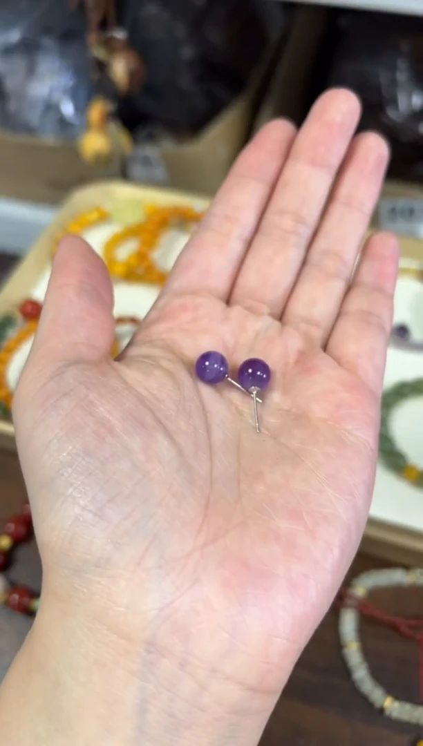 紫晶耳饰银S925镶嵌紫水晶圆珠银耳钉[1891]