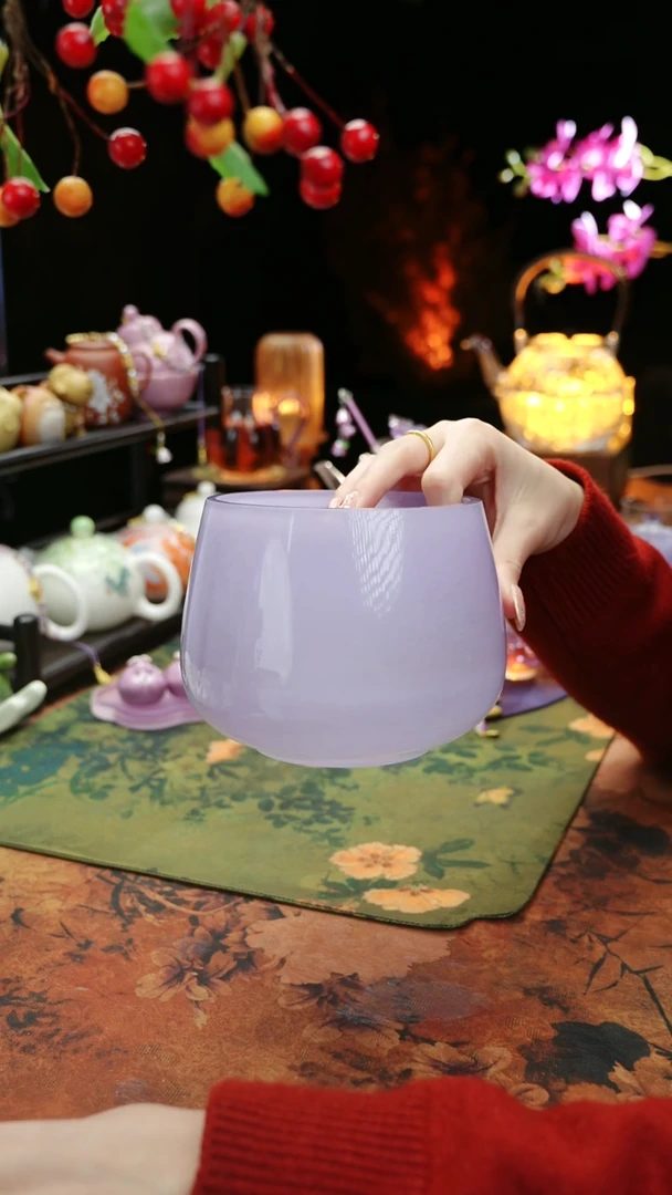 【闪购商品】紫色水晶玻璃茶渣缸建水