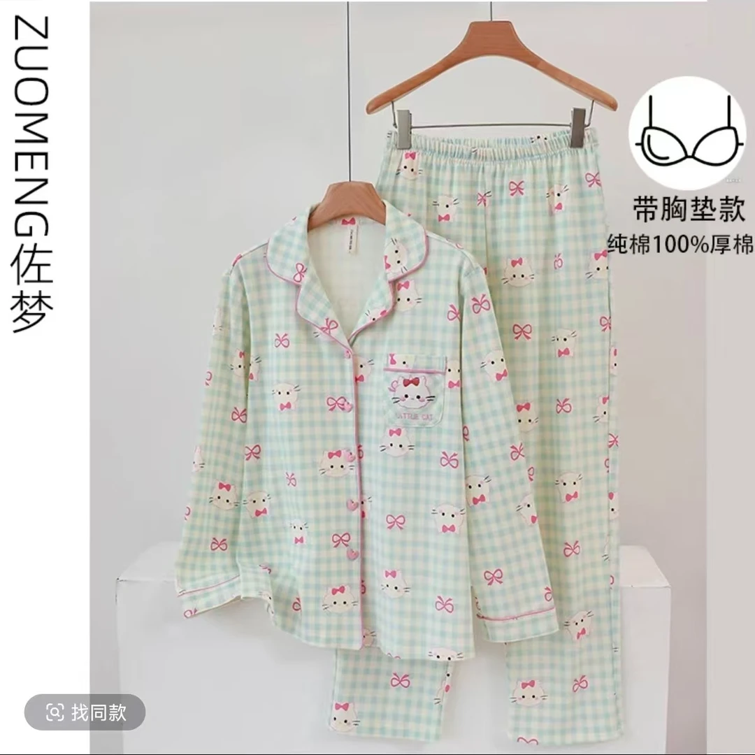 zuomeng/佐梦   春秋季带胸垫蝴蝶结kt猫100纯棉卡通甜美803款号